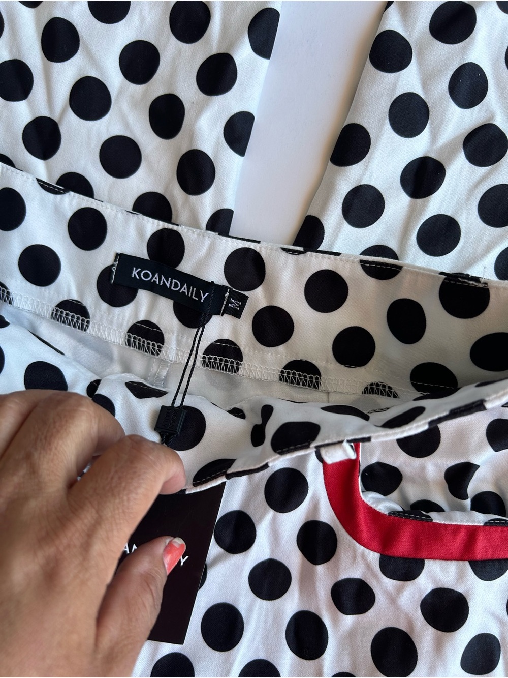 KOANDAILY Black Polka Dot Pants with Red Trim - Picture 3 of 6